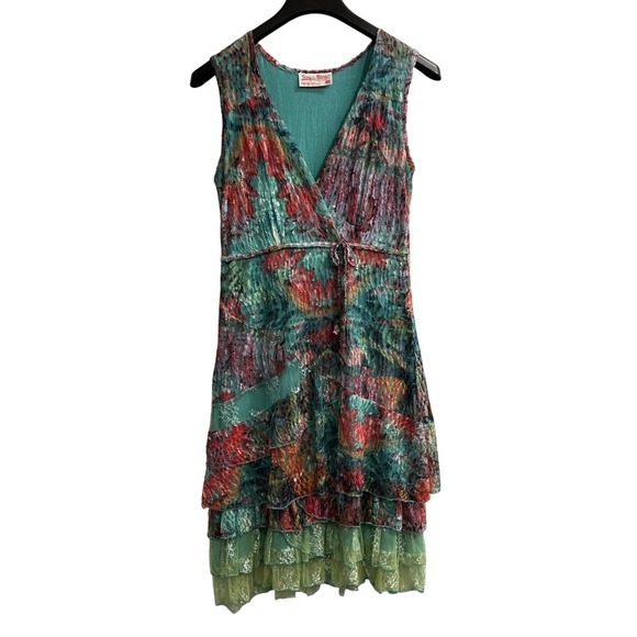Mango Dresses & Skirts - Tango Mango Y2K Dress Womens M Colorful Mesh‎ Overlay Asymmetrical Fairy Whimsy